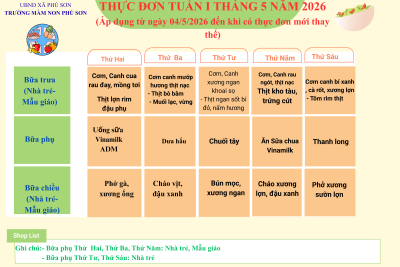 Thực đơn tuần I tháng 5 năm 2026